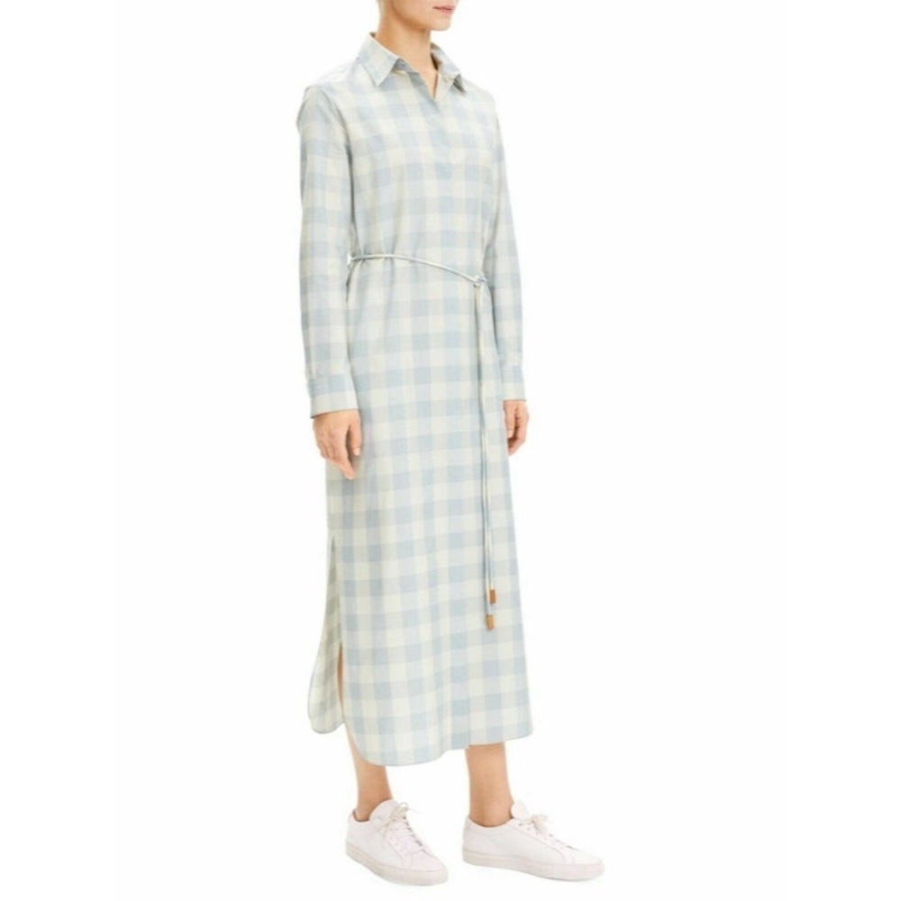 NEW THEORY Belted Shirtdress in Blue Stream Fuji Check
